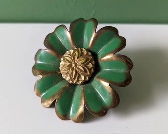 vintage green metal flower curtain tie back pin