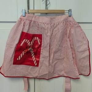 vintage red stripe candy cane holiday half apron
