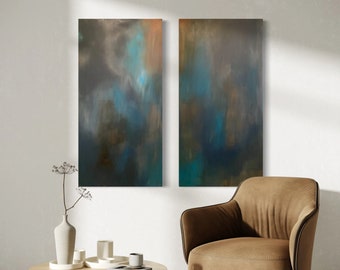 Set of 2 Blue and Brown Abstract Wall Art on Canvas