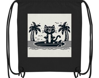 Gato Loco Cat Surfer Hang Loose Relax and Chill Cat - Bolsa de deporte de algodón orgánico