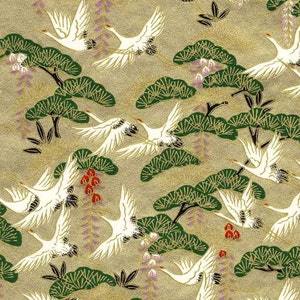 Chiyogami yuzen Papier - weiße Kraniche auf gold, 23x30 cm
