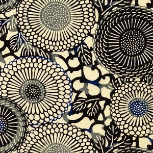 Papel chiyogami o yuzen - Crisantemos japoneses, negro, 9x12 pulgadas