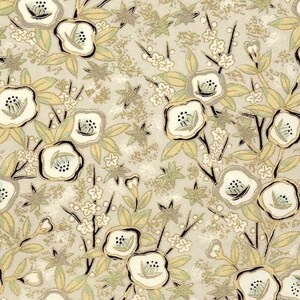 Chiyogami oder Yuzen Papier - schwarz und taupe Mohnblumen, 24x30 cm