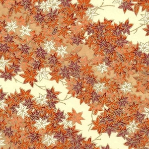 Chiyogami oder Yuzen Papier - Wellen aus Kirschblüten, rot und lila mit goldenen Akzenten, 23x30 cm
