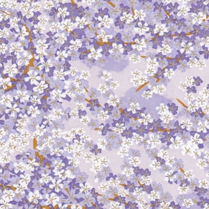 Chiyogami or yuzen paper - painterly shades of purple cherry blossoms with gold accents, 9x12 inches