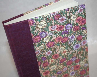 Handbound Lined Journal - fresh daisy, pink and mauve, 6x8.5, SALE