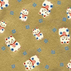 Chiyogami or yuzen paper - lucky kitty on metallic gold, 9x12 inches