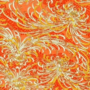 Chiyogami oder Yuzen Papier - frühlingshaft goldene Mamas auf pfirsichfarbenen Sherbet, 9x12 Zoll