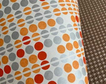 Chiyogami or yuzen paper - graphic, mid-century modern pattern with persimmon, tangerine and metallic silver dots, 9x12 inches