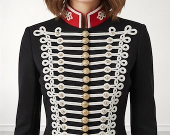 Handgemachte Schwarze Militär Hussar Jacke für Damen - Viktorianischer Band Parade Mantel - Gothic Offiziersjacke
