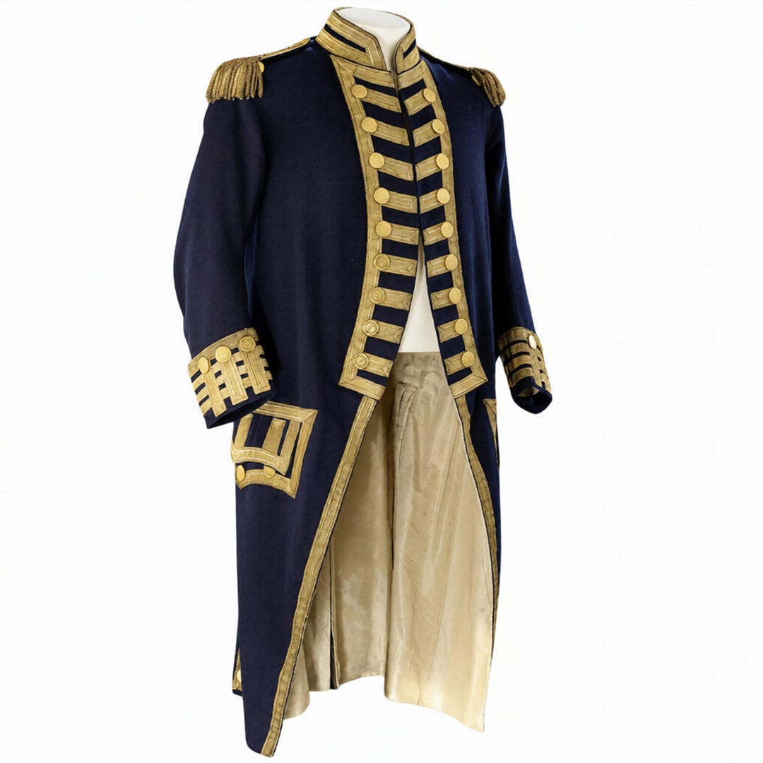 Grogram Coat Handcrafted Black Wool Admiral Frock Coat - Gold Braided Napoleonic ...
