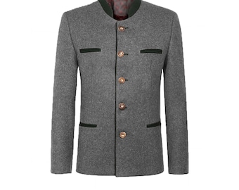 Men's Bavarian Wool Jacket - Light Grey Trachten Oktoberfest Coat