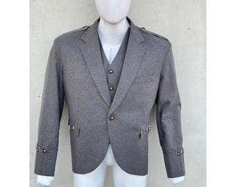 Handgemaakt grijs argyle-kiltjack met vest - Schotse wollen bruiloftsjack heren