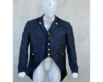 Handmade Steampunk Tailcoat – Men's Gothic Blue Brocade Victorian Coat
