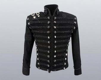 Handgemachte Michael Jackson Hussar Jacke - Schwarzer Wollmantel im Militärstil