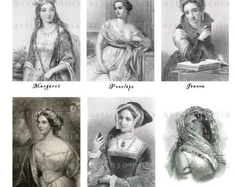 Collage Sheet of Queens and ladies03, digital download ATCs, ZNE, Clip Art Supplies