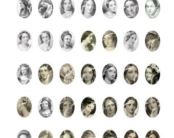 Lovely women - 25mm x 18mm ovals for transfers, bezel, cab, charm images- digital collage sheet