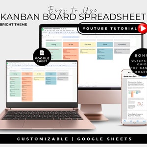 Kanban Board Google Sheets | To Do List Template | Project Planner | Productivity Planner | Digital Project Planner | Task Management