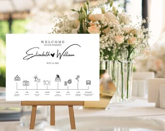 Letrero de cronograma personalizado para el día de la boda, elegante programa de eventos (descarga digital)
