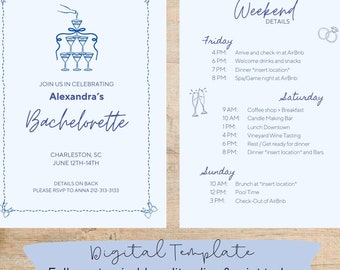 Plantilla de invitación para despedida de soltera, elegante diseño en champán (descarga digital)