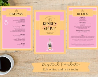 Plantilla personalizable de invitación de despedida de soltera de Rendez Veuve (descarga digital)