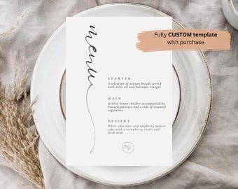 Plantilla de menú de boda personalizada, diseño minimalista y elegante (descarga digital)