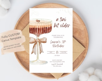 Plantilla de invitación de cumpleaños para Espresso Martini, editable en Canva (digital)