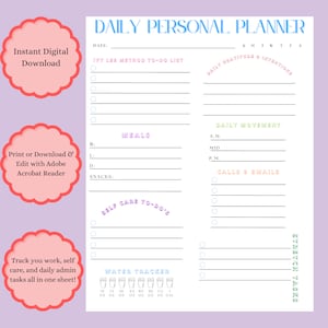Undatierte Tagesplaner Vorlage | Tagesplaner Printable | Druckbarer Planer | Self Care Planer Vorlage | Ivy Lee Methode Tagesplaner