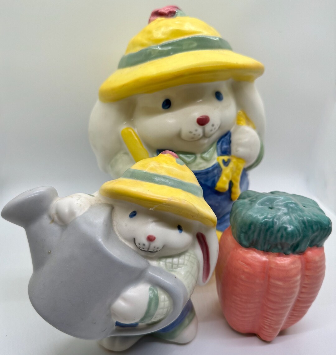 Treasure Craft Bunny Gardener Set Vase Planter Utensils Holder Rabbit ...