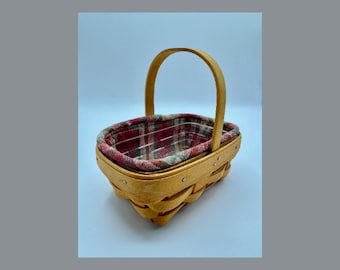 Longaberger 2002 Tarragon / Coaster Tote Basket Set - Orchard Park Plaid