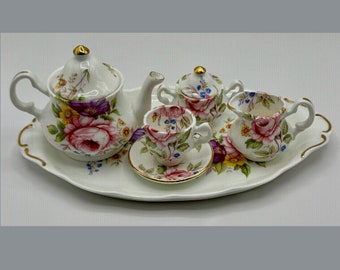 Service à thé MINIATURE Imperial Staffordshire en porcelaine fine d'Angleterre, 4 roses