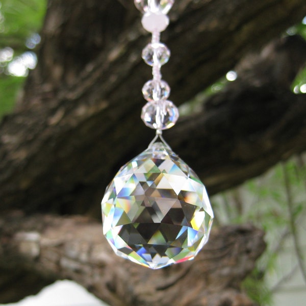 Sale Faded Rose - Feng Shui 30mm Clear Prism Light Pink Heart Lampwork Crystal Glass Beaded Suncatcher