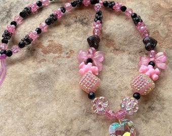 Naszyjnik Crystal AB z sercem i kwiatem Kandi Kawaii