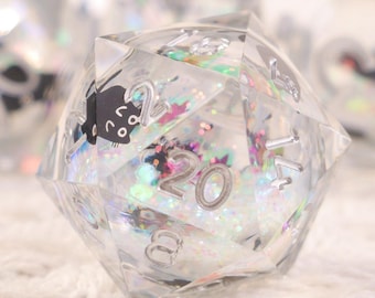 Conjunto de dados Crystal Cat Liquid Core para jogos de RPG, conjunto de dados de resina para D&D, conjunto de dados Galaxy Dungeons and Dragons para presentes de D&D