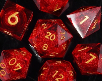 Juego de dados de núcleo líquido rojo para Dungeons and Dragons, dados de resina líquida, dados de resina, regalo para él, dados de núcleo líquido D&D para DnD.