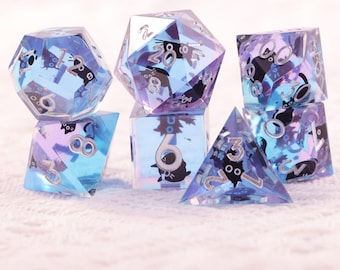 Black Cat Resin Dice,  RPG Dice Set, DM Gifts, Nerdy Gifts, Handmade Polyhedral Dice, Dungeons and Dragons