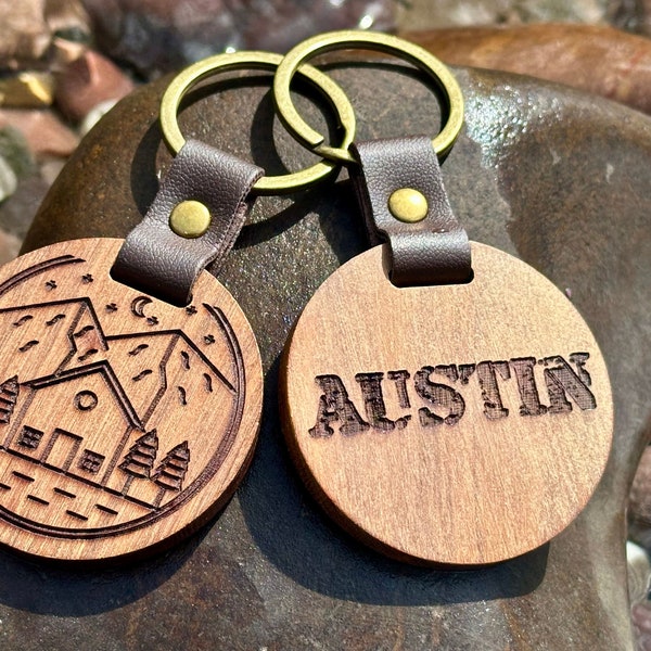 Custom Outdoor Themed Wooden Keychain