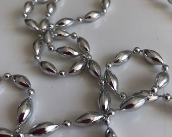 Vintage necklace - metallic shiny silver self strung plastic beads - Costume Jewelry