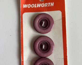Vintage Woolworth Buttons - Sheet of 3 Buttons in maroon.