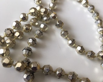 Vintage necklace - pale gold self strung plastic beads - Costume Jewelry