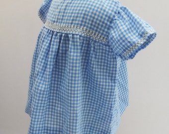 Sweet little girl's Handmade Blue Gingham Check Dress