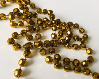 Vintage necklace - bright yellow gold self strung plastic beads - Costume Jewelry