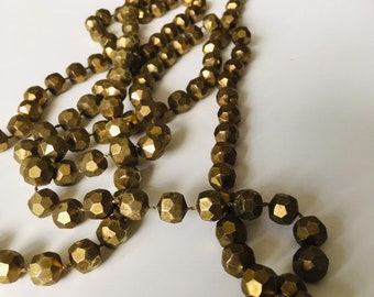 Vintage necklace - old gold self strung plastic beads - Costume Jewelry