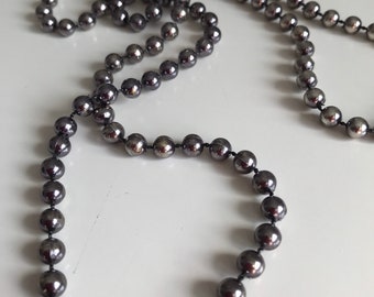 Vintage necklace - metallic shiny grey self strung plastic beads - Costume Jewelry