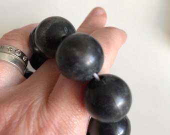 Vintage necklace - large black plastic beads - Costume Jewelry