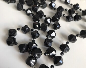 Vintage necklace - black self strung plastic beads - Costume Jewelry