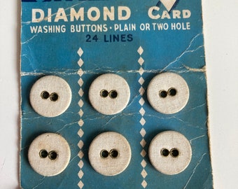 Vintage Diamond Card Buttons - Sheet of 6 washing Buttons in white.