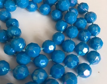 Vintage necklace - bright blue self strung plastic beads - Costume Jewelry