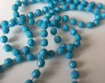 Vintage necklace - bright turquoise blue self strung plastic beads - Costume Jewelry