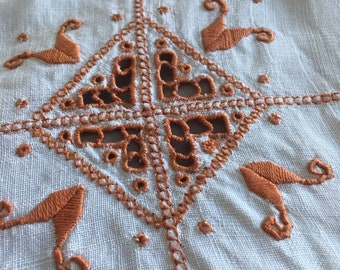 British Jacobean Old English Vintage woodblock printed linen set of 4 placemats Indigo Blue